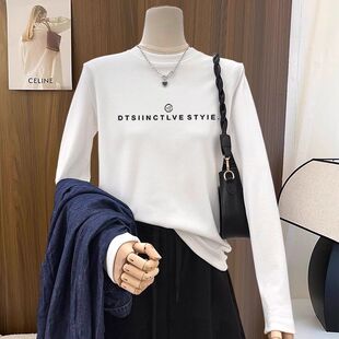 秋冬韩版新款小众设计感德绒白色打底衫宽松印花保暖内搭上衣女潮