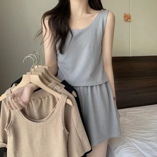 舒适懒人宽松休闲背心短裤 新款 两件套 女2025夏季 纯色背心运动套装