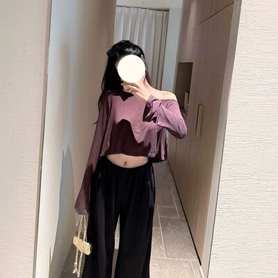 莱赛尔天丝三色斜肩长袖T恤女
