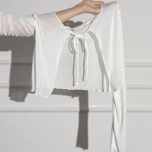 披肩木耳边T恤针织开衫 夏季 外搭薄款 配吊带夏空调罩衫 上衣女 新款