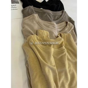 基础百搭纯色针织打底衫 T恤新款 莱赛尔天丝羊毛圆领长袖 秋冬新款