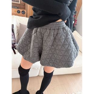 短裤 胖mm大码 宽松加厚阔腿裤 女秋冬韩版 高级感气质菱格花苞休闲裤