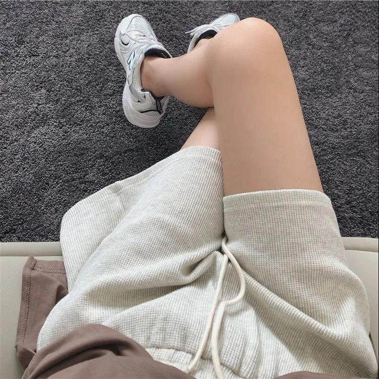 2025夏/透气凉快巨舒适 华夫格面料短裤女高腰a字阔腿热裤学生女