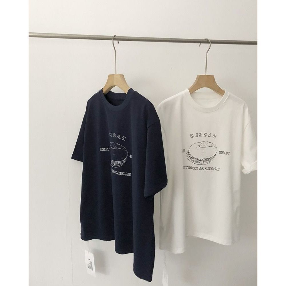 超手感莫代尔夏季新款正肩短袖t恤女宽松印花垂坠感遮肉薄款上衣