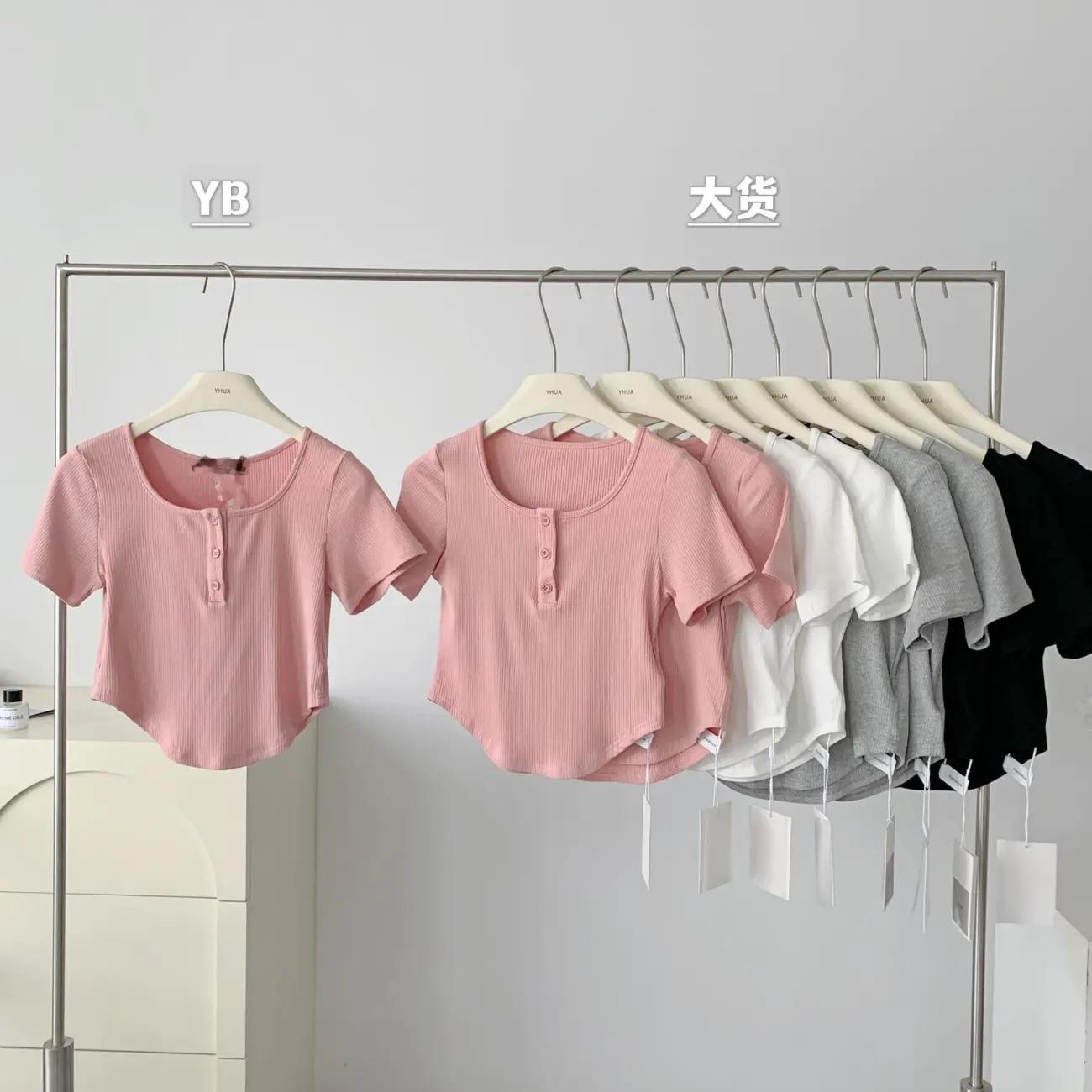 纯欲风短款弧形修身显瘦T恤女短袖夏季新款bm风小众别致上衣潮ins