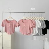 新款 纯欲风短款 夏季 显瘦T恤女短袖 bm风小众别致上衣潮ins 弧形修身