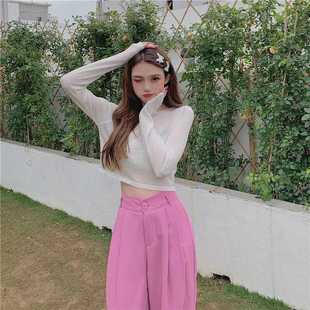 短款冰丝t恤防晒罩衫女夏季新款学生韩版宽松百搭薄款长袖上衣潮