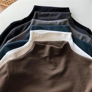 女装 内搭加绒加厚长袖 冬季 新款 上衣 韩版 双面磨毛恒温半高领打底衫