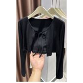 薄款 女夏季 防晒短款 黑色绑带莫代尔披肩外搭吊带裙开衫 小罩衫 外套