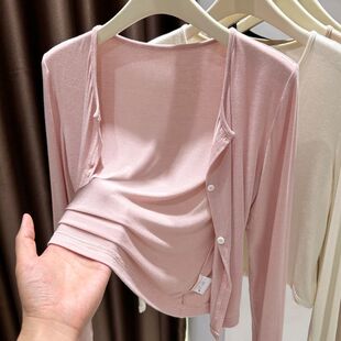 超手感莫代尔防晒开衫女夏季配吊带裙的外搭上衣薄款长袖披肩罩衫