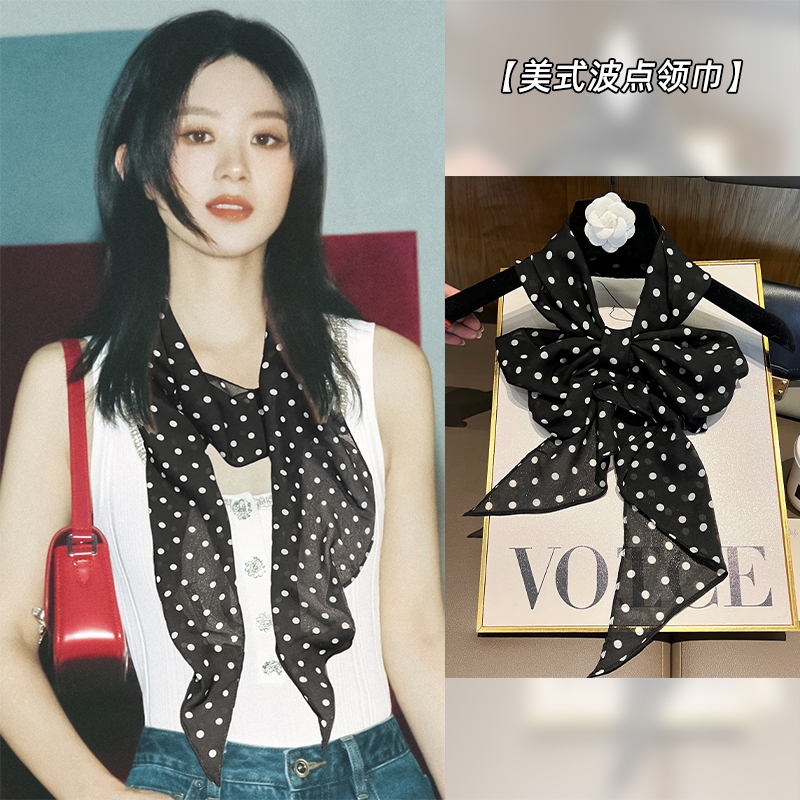 小丝巾波点领巾韩版女春秋季