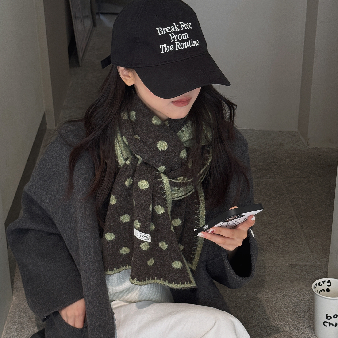 韩系ins风波点毛线针织围巾女秋冬季百搭加厚保暖学生情侣款围脖