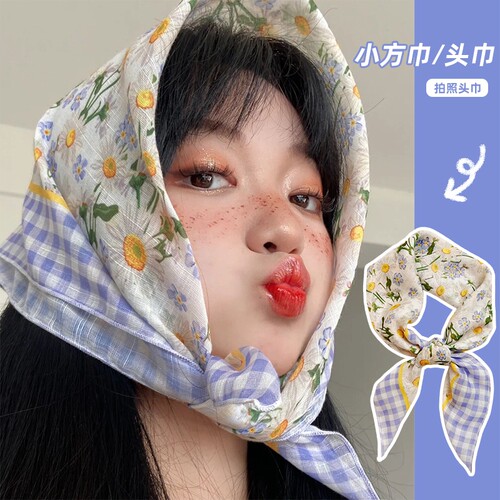 方巾田园女碎花包头丝巾拍照好看