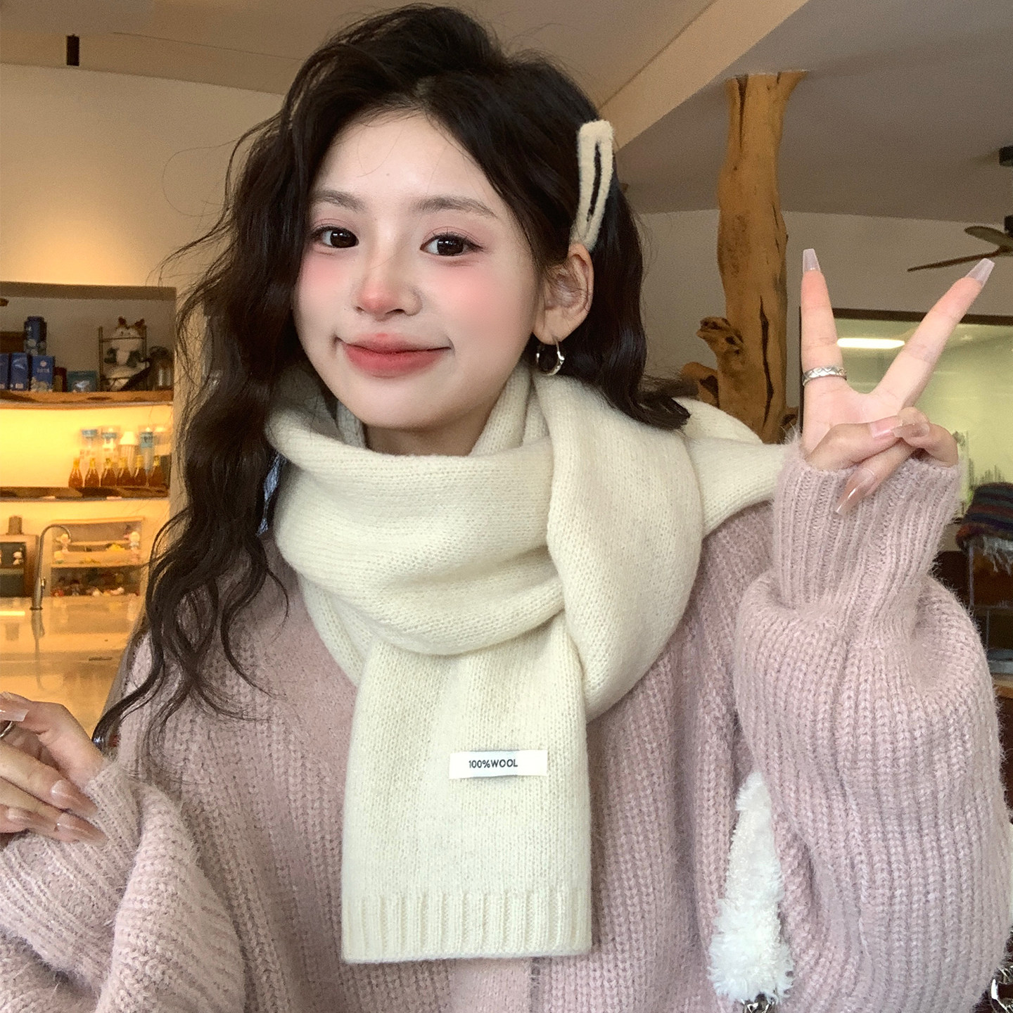 100%羊毛保暖围巾纯色百搭