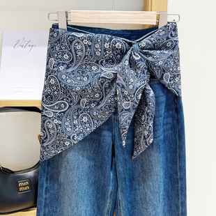 复古腰果花棉麻丝巾女系腰三角巾腰带牛仔裤腰间配饰百搭叠穿屁帘