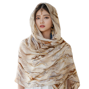 埃及迪拜海边旅游棉麻纱巾围巾女沙漠拍照沙滩丝巾防晒包头巾披肩