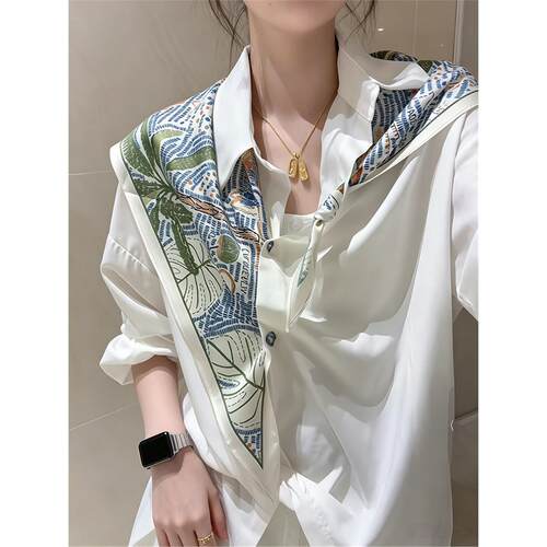 清新涂鸦丝巾女高级感披肩三角巾