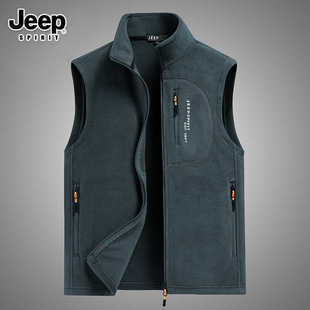 JEEP吉普摇粒绒马甲男秋冬款 户外运动休闲跑步抓绒背心马夹 爸爸装