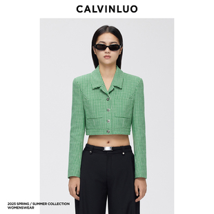 黑色 CALVINLUO 25SS新品 外套 绿色 千鸟格短西装