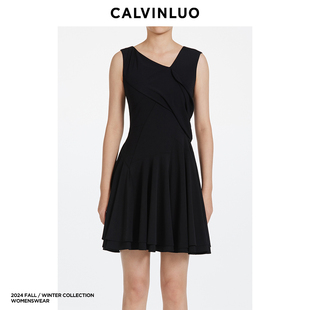 黑色 CALVINLUO 不规则拼接连衣裙 女装 白色 24新品