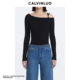 杨紫同款 CALVINLUO 上衣 新品 斜露肩插扣针织修身 长袖