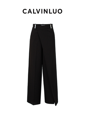 CALVINLUO V腰裁片装饰阔腿西裤 24春夏新品 灰/黑色
