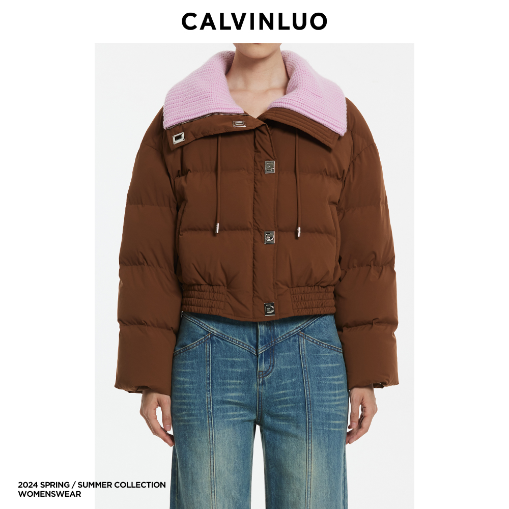 CALVINLUO大翻领撞色短款羽绒服