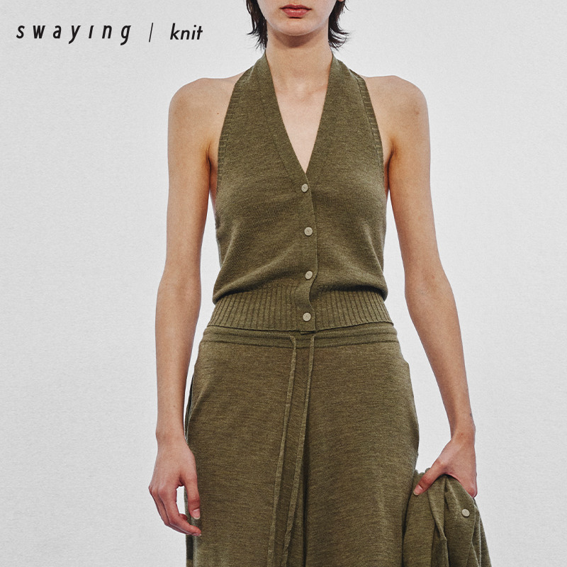 SWAYING官方 挂脖羊绒马甲 25PF早秋气质百搭针织羊绒马甲上衣女
