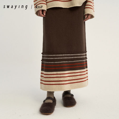 SWAYING官方条纹链条装饰半裙