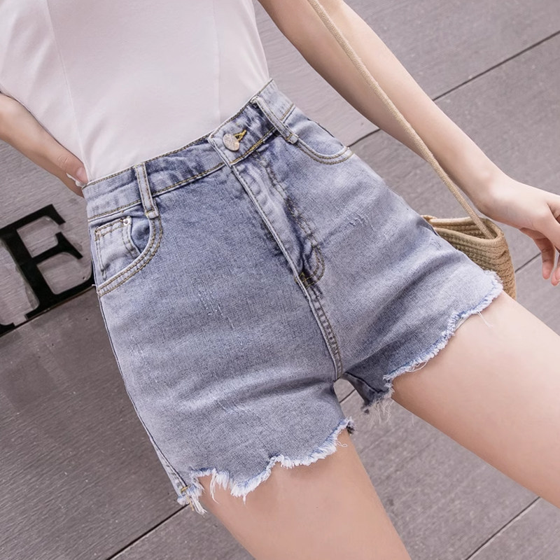 破洞毛边牛仔短裤热裤夏季