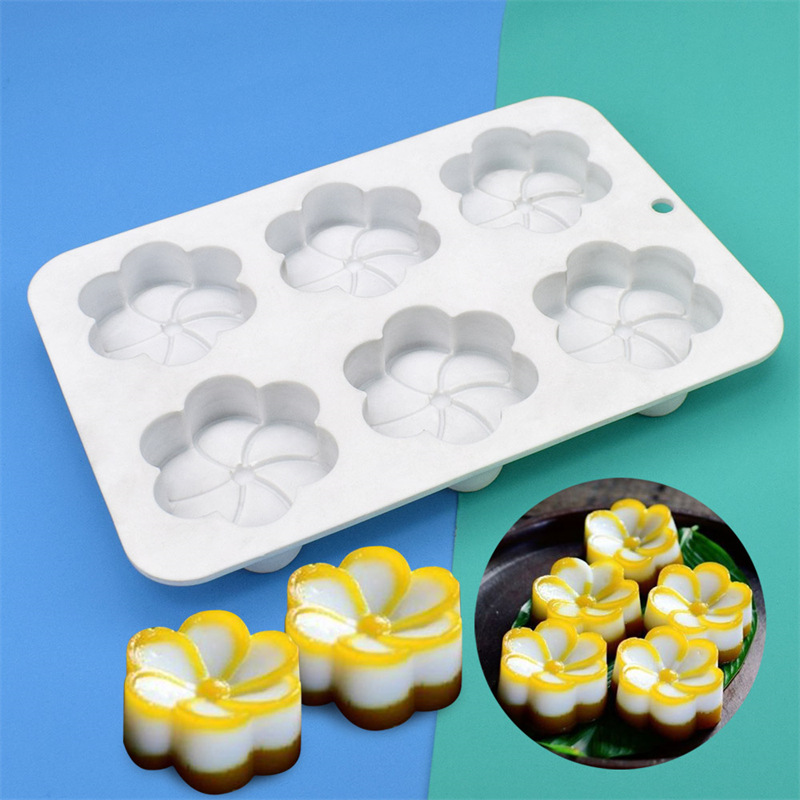 6连花朵慕斯蛋糕模具蜡烛石膏手工皂硅胶模具绿豆糕烘焙用具