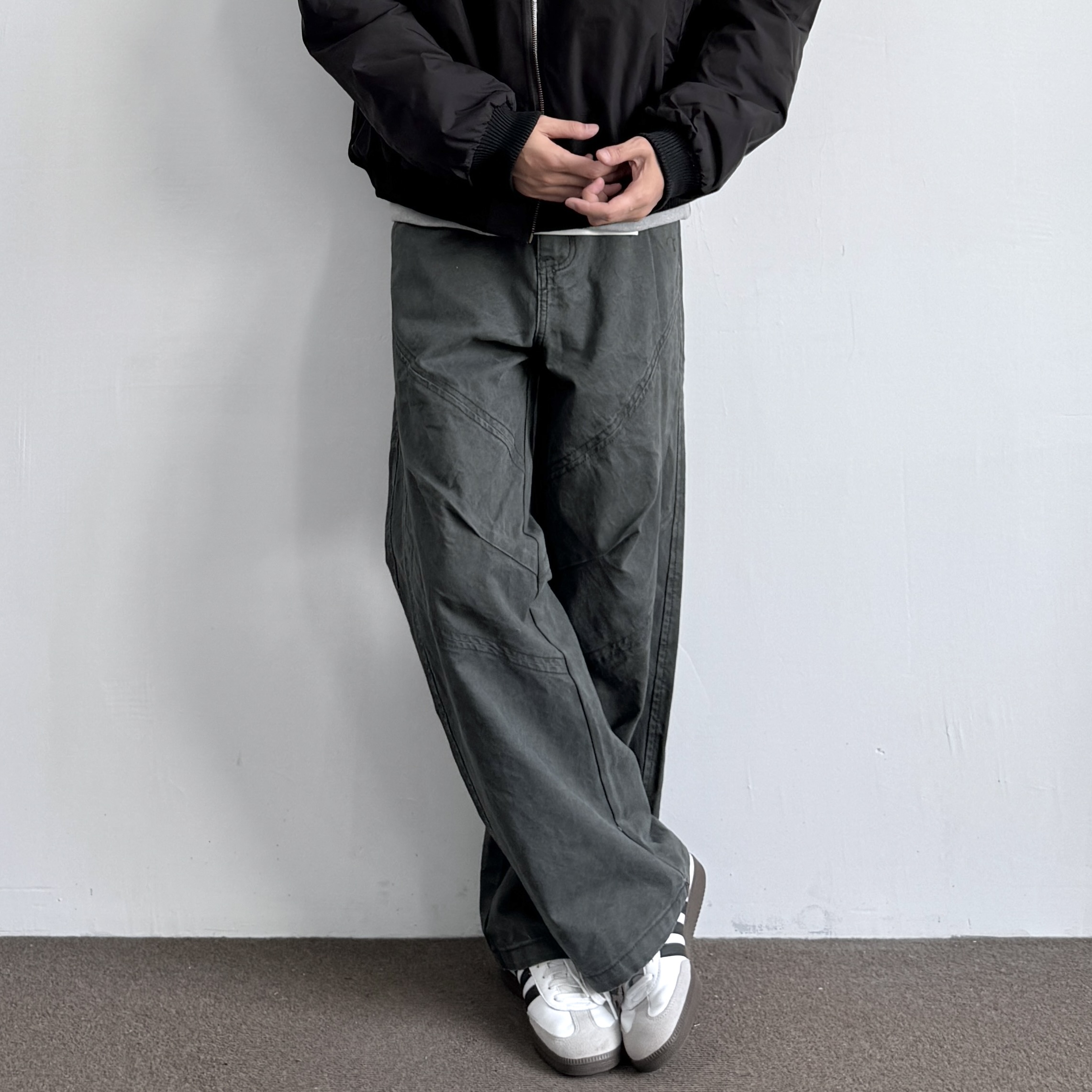 美式复古水洗做旧珠帆直筒工装裤