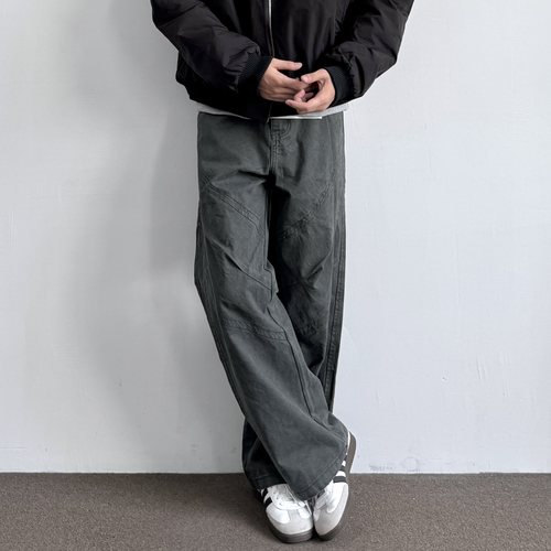 美式复古水洗做旧珠帆直筒工装裤