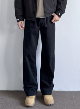 ONUN 美式复古水洗休闲黑色直筒牛仔裤半送紧腰百搭显高显瘦长裤