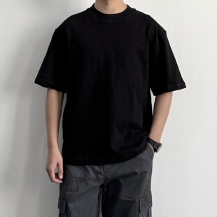 休闲百搭纯色短袖 复古竹节棉300g宽松圆领T恤美式 打底潮 夏季 ONUN