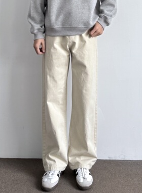 ONUN复古做旧水洗棉质宽松直筒裤半松紧百搭显瘦纯色工装休闲长裤