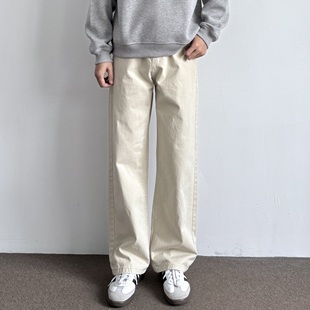 休闲长裤 ONUN复古做旧水洗棉质宽松直筒裤 半松紧百搭显瘦纯色工装