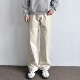 休闲长裤 ONUN复古做旧水洗棉质宽松直筒裤 半松紧百搭显瘦纯色工装
