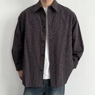 宽松休闲翻领外套上衣 百搭春秋新品 ONUN日系复古纯棉格纹衬衫 长袖