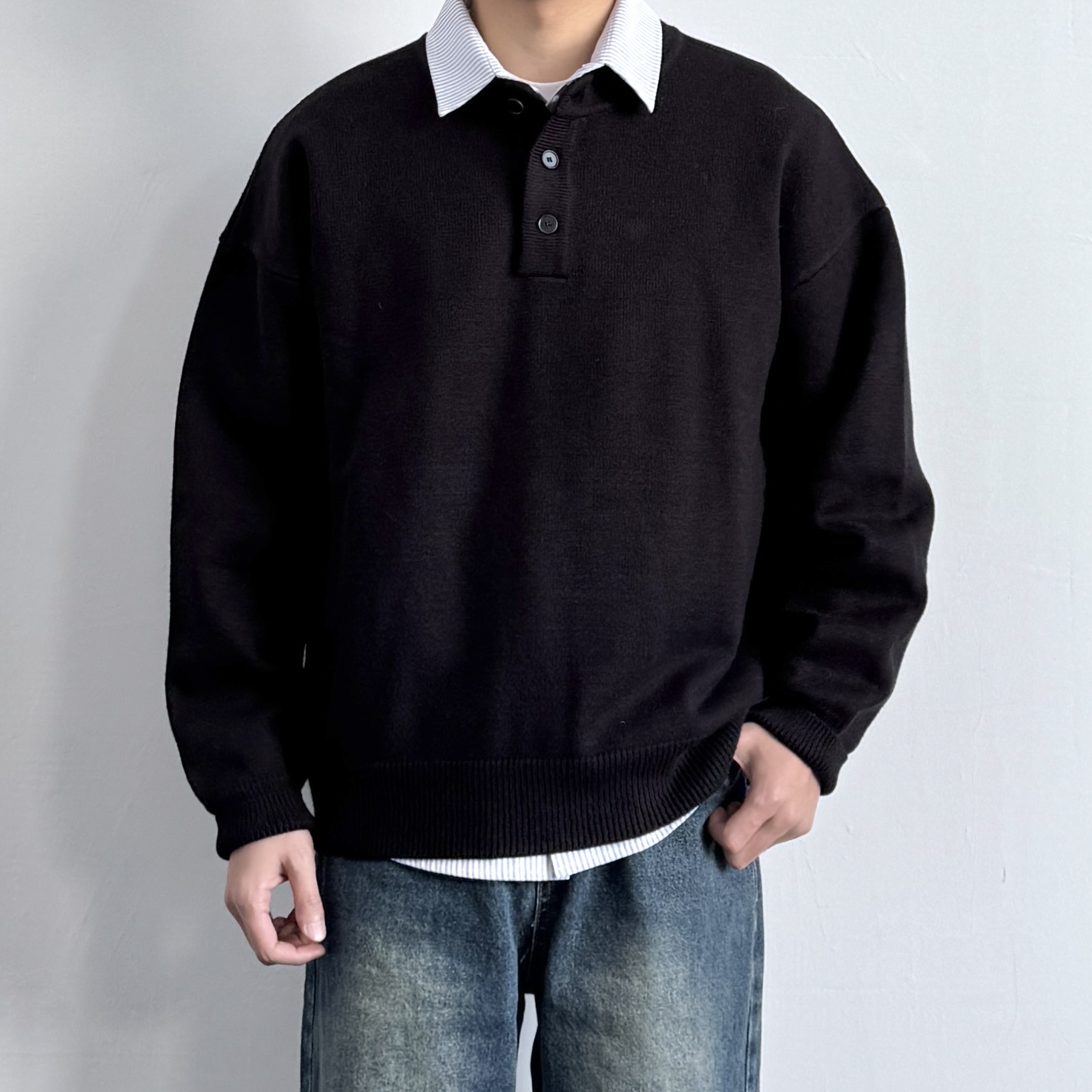 ONUN松弛感老钱复古亨利领毛衣