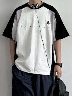 重磅280g经典 夏季 复古球衣宽松运动拼接袖 休闲短袖 潮 T恤美式 ONUN