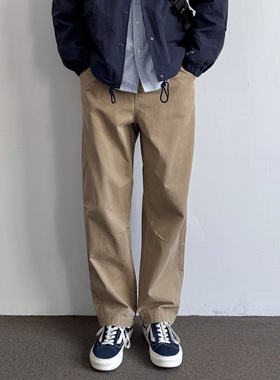 ONUN日系复古宽松直筒休闲裤百搭抽绳松紧腰工装伐木裤卡其裤新款