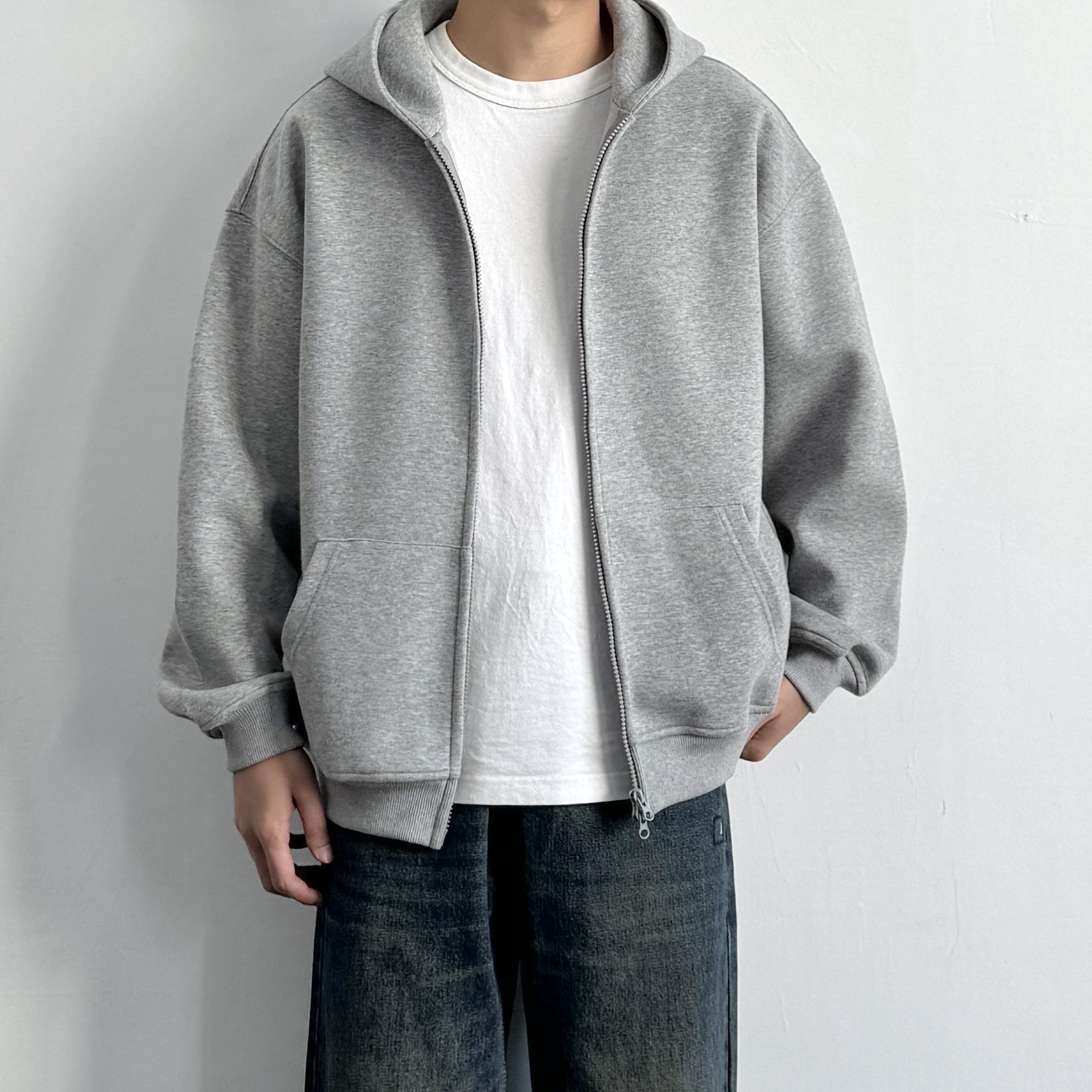 基础纯色日系宽松拉链连帽卫衣