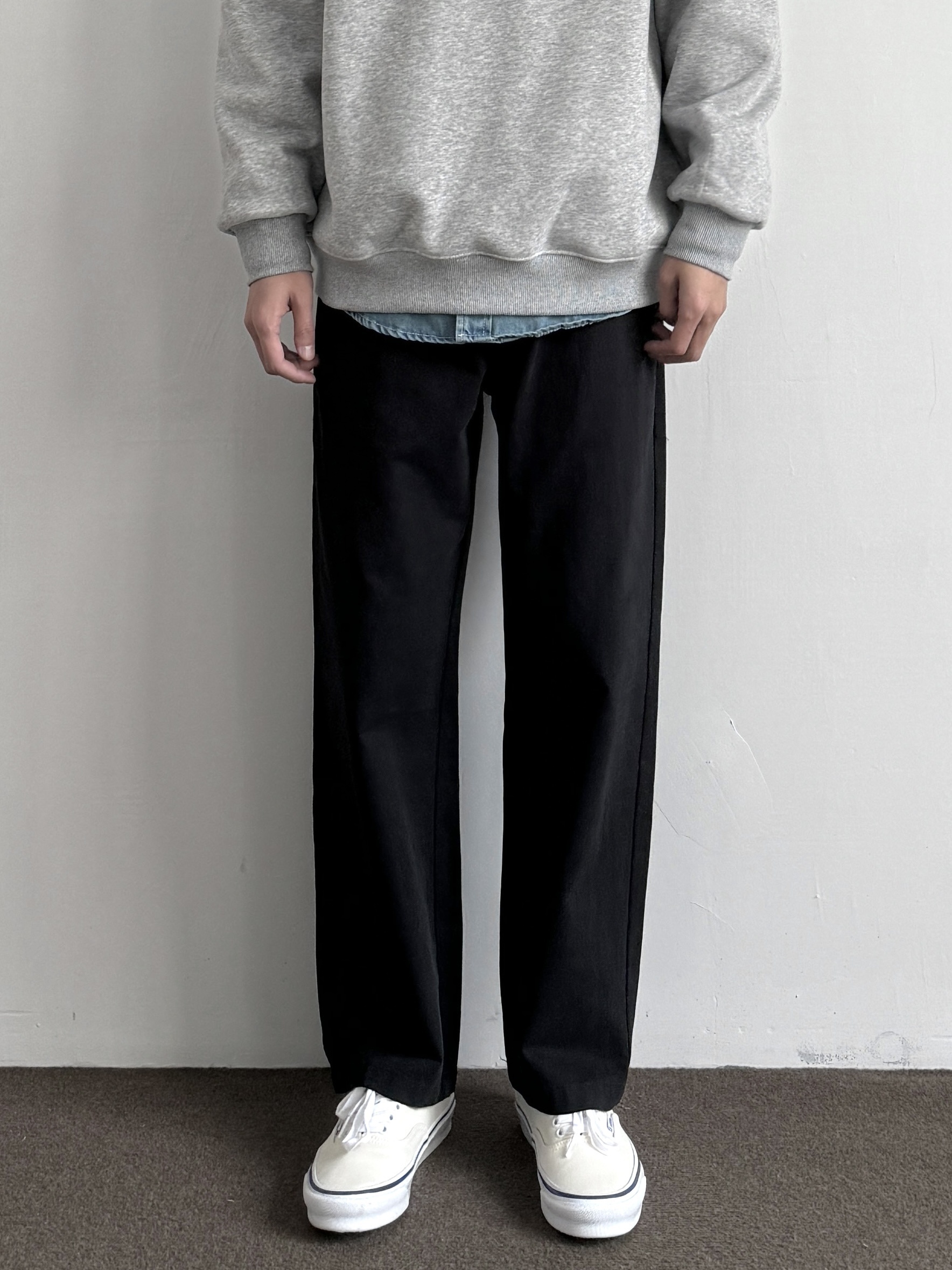 ONUN 复古水洗棉质直筒小黑裤显瘦百搭宽松休闲松紧腰工装裤