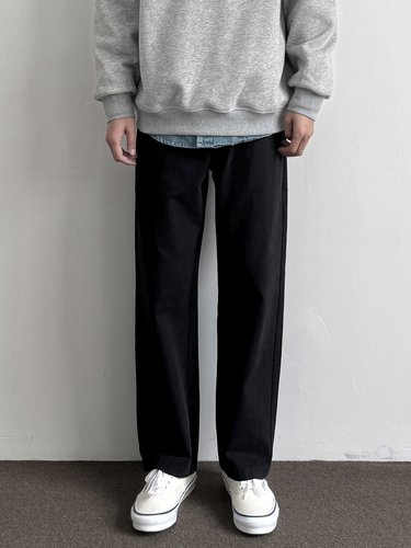ONUN 复古水洗棉质直筒小黑裤显瘦百搭宽松休闲松紧腰工装裤