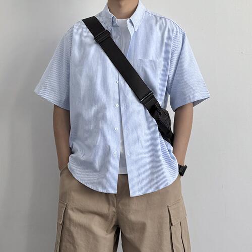 ONUN复古蓝条纹衬衫短袖