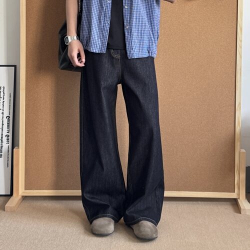 ONUN复古原色巴黎扣直筒牛仔裤