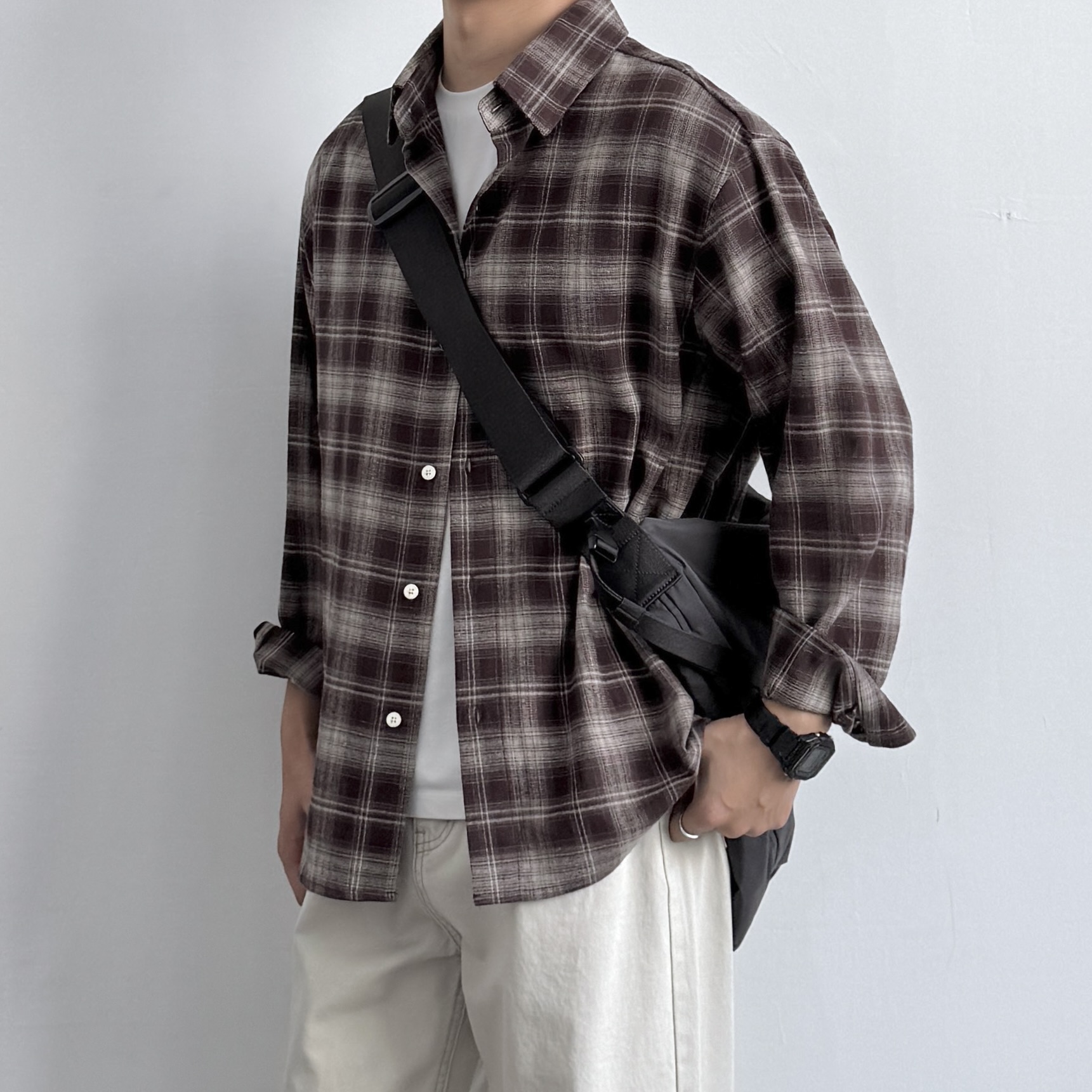 ONUN复古全棉格子长袖衬衫