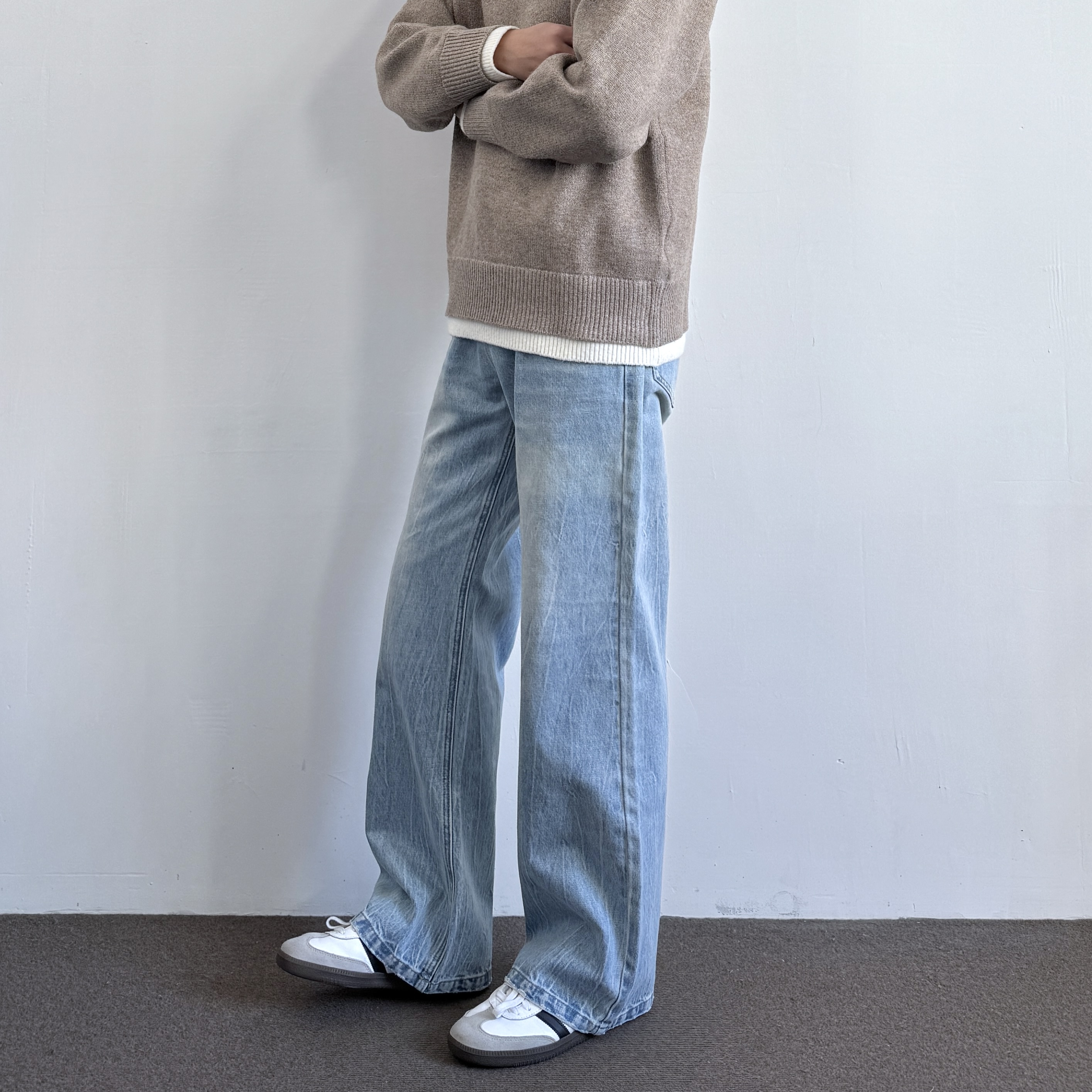 ONUN复古闪电裂纹水洗蓝牛仔裤