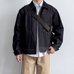 ONUN复古砂洗深蓝色牛仔夹克2026新款 百搭男生翻领宽松休闲外套潮